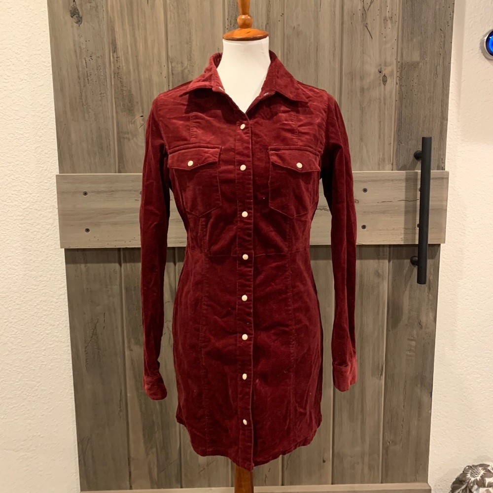 Forever 21 Burgundy Corduroy Button Mini Dress
